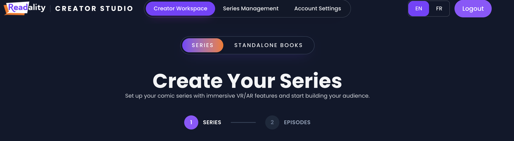 The Creator Studio dashboard with the Series and Standalone toggle.